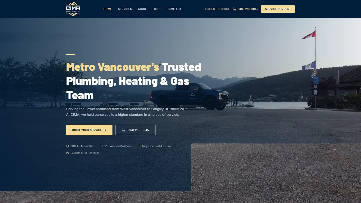 CIMA Mechanical Ltd. website — built by Beelong Media